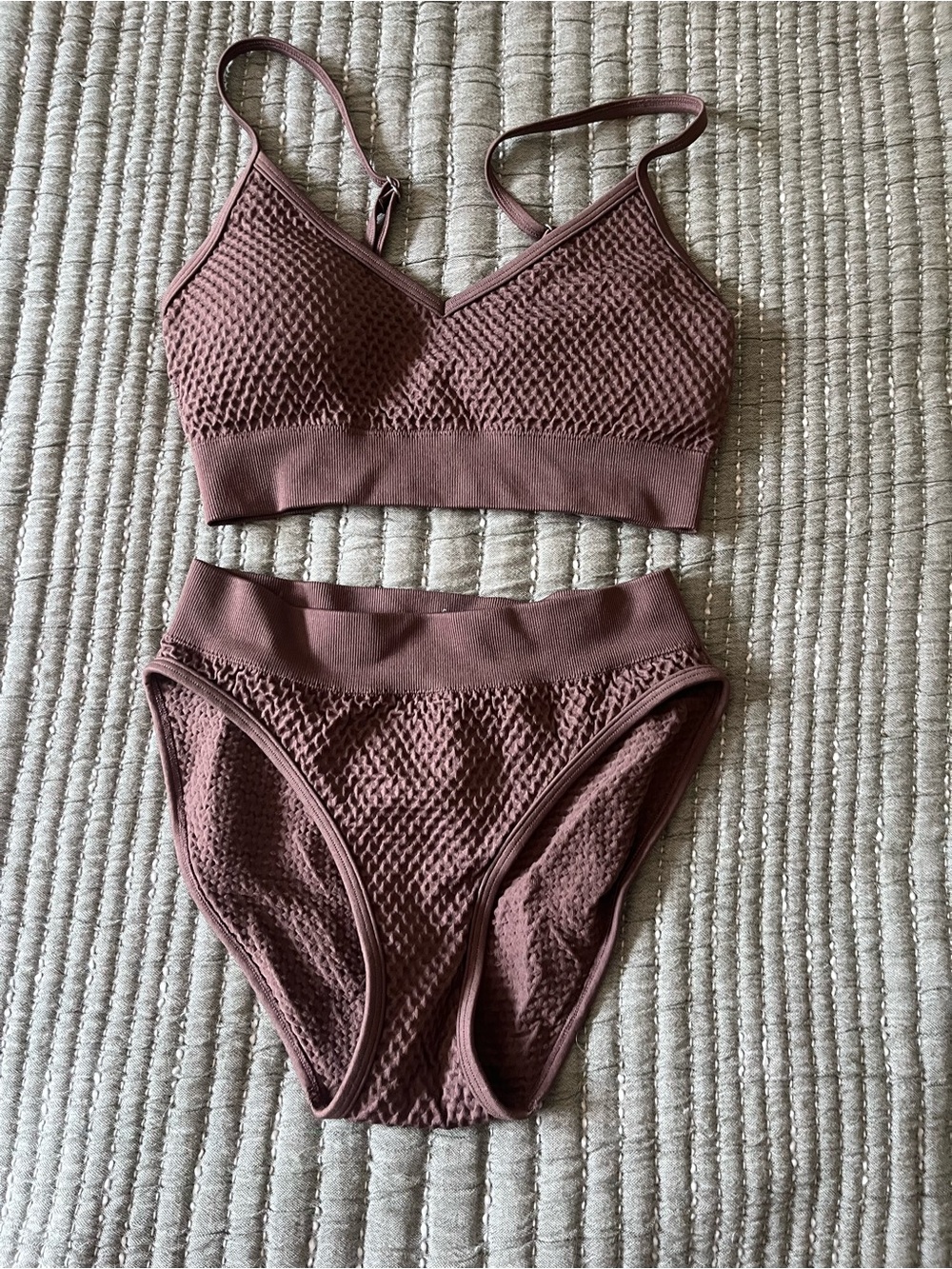 Seamless Textured Bralette & High-Waist Brief Set - Dusty Rose